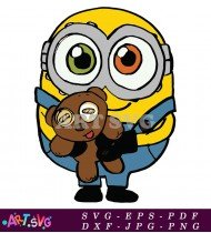 Cute Minion Cartoon Character Holding Teddy Bear SVG