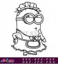 Printable Coloring Page Maid Minion Black And White SVG