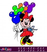 Minnie Mouse Holding Balloons Cartoon Clipart SVG