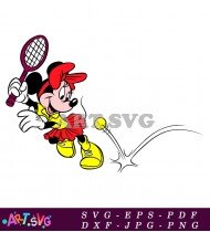 Minnie Mouse Cartoon Playing Tennis Clipart SVG