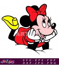 Cute Cartoon Minnie Mouse With Red Bow SVG