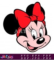 Smiling Minnie Mouse With Red Bow Close-up SVG