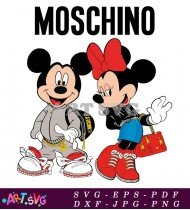 Cartoon Characters Mickey And Minnie In Red SVG