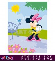 Minnie Mouse Cartoon Yellow Dress on Bench SVG