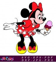 Minnie Mouse Cartoon Red Dress With Ice Cream SVG