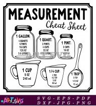 Printable Measurement Cheat Sheet for Cooking SVG