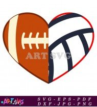 Football And Volleyball Half Heart Design SVG