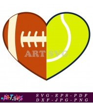 Football And Tennis Ball Love Heart SVG