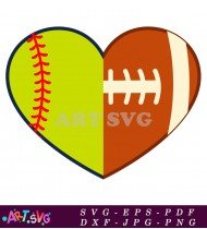 Baseball and Football Heart Clipart SVG