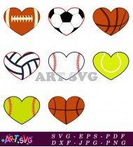 Baseball Softball Volleyball and Soccer Heart SVG