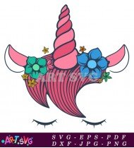 Floral Unicorn Head Illustration Design Background SVG