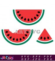 Red Watermelon Slice Green Seeds Fruit Cutout SVG