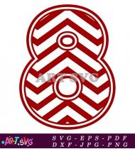 Red White Chevron Pattern Number 8 Clipart SVG 1