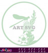 Simple Green Dragonfly with Flower Clipart SVG