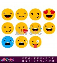 Set of Emojis in Yellow and Blue Tones Clipart SVG