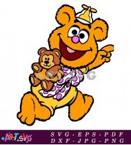 Yellow Muppet Baby Holding Teddy Bear SVG