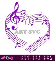 Heart Shaped Music Notes Purple And Black Art SVG