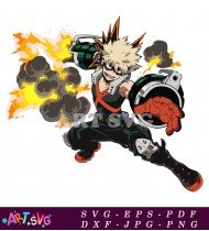 Anime Boy With Spiky Hair And Explosive Fire SVG