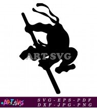 Black Silhouette Ninja Holding Weapon Jump SVG 1