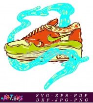 Orange Sneaker With Blue Splat Cartoon Style SVG