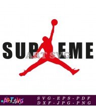 Red Jumpman Silhouette with Supreme Brand Name SVG