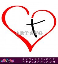 Red Outline Heart Shape With Cross Design SVG