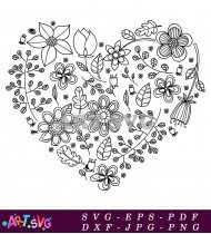 Floral Heart Design With Elegant Line Art SVG