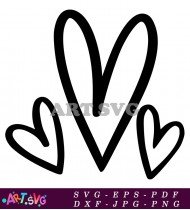 Three Hand Drawn Hearts Vector Illustration SVG