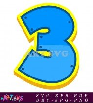 Blue Number Three with Yellow Outline for Paw Patrol SVG