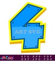 Blue Number Four with Yellow Outline for Paw Patrol SVG