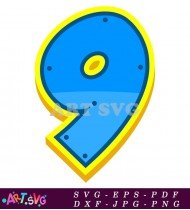 Blue Number Nine with Yellow Outline for Paw Patrol SVG