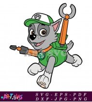 Paw Patrol Rocky Logo Dog Cartoon Grey SVG