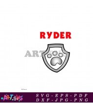 Paw Patrol Ryder Logo Paw Print Shield Gray SVG