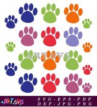 Paw Prints In Various Colors Vector Illustration SVG