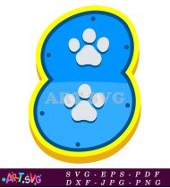 Paw Print Number Eight In Blue Yellow SVG