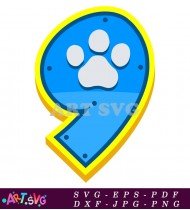 Paw Print Number Nine In Blue Yellow SVG 2