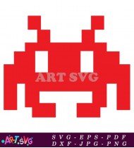 Pixel Art Red Space Invader Illustration SVG 3