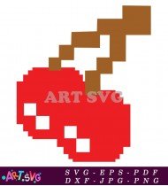 Red Pixelated Cherry Retro Video Game Art SVG