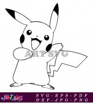 Simple Black and White Pikachu Cartoon Outline for Coloring SVG