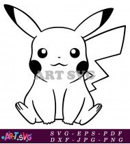 Adorable Black and White Pikachu Cartoon Illustration SVG