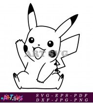 Black and White Simple Pikachu Cartoon Illustration SVG