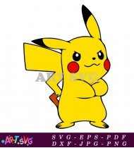 Yellow Cartoon Pikachu Standing With Arms Crossed SVG