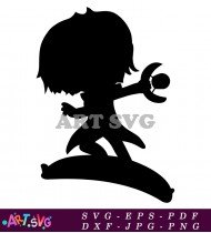 Cartoon Girl Superhero Silhouette Black And White SVG