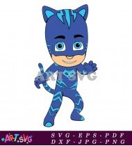 Blue Cat Superhero with Mask and Lightning SVG