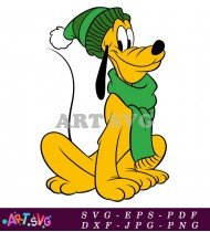 Cute Cartoon Dog Pluto Wearing Green Scarf SVG