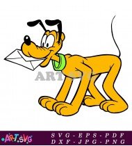 Cartoon Pluto Dog Holding Mail Envelope SVG