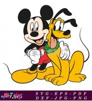 Goofy Cartoon Character Hugging Mickey Mouse SVG