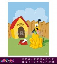 Pluto Cartoon Dog House And Bone SVG