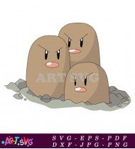 Dugtrio Pokemon Group Illustration Free Clip Art SVG