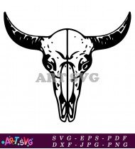 Skull And Horns Black And White Tattoo SVG